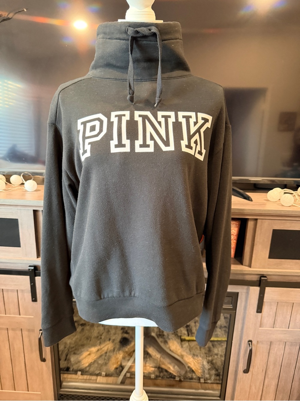 PINK Victoria's Secret Black Hoodie with White Label